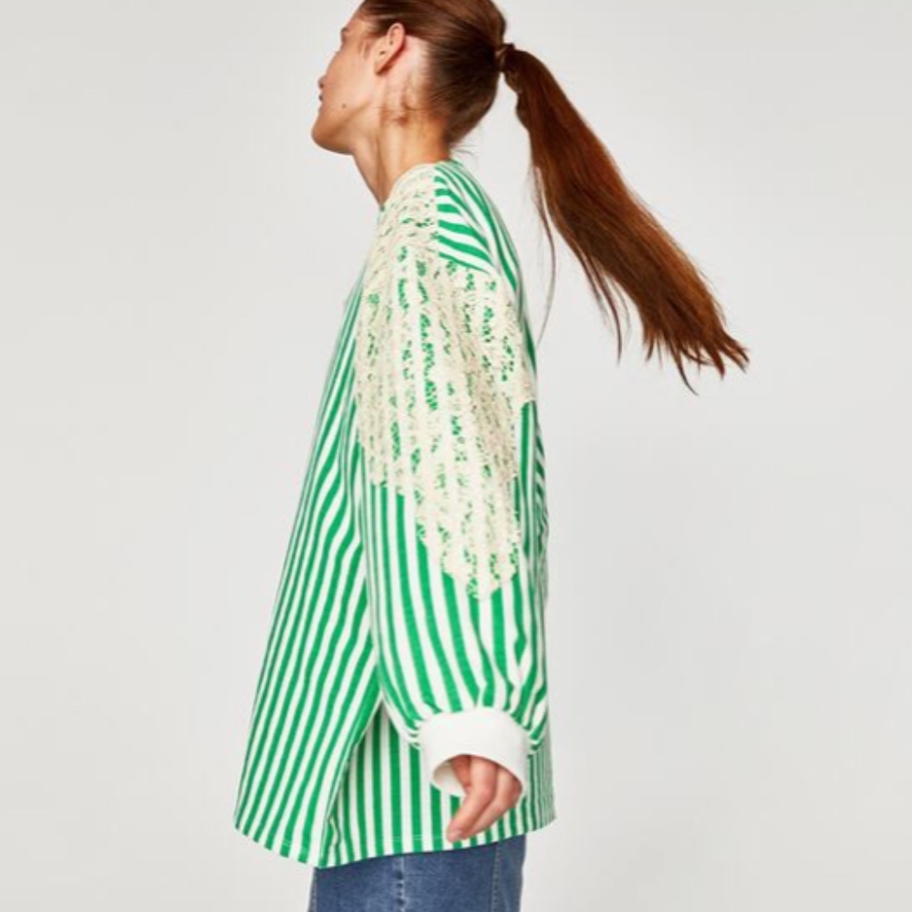Zara Oversized top shirt White Green size S - Picture 3 of 8